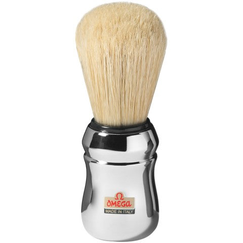 Omega Pennello da Barba Professionale Art. 10081 – Pura Setola Sterilizzata – Manico Cromato – Marchio Storico – Made in Italy