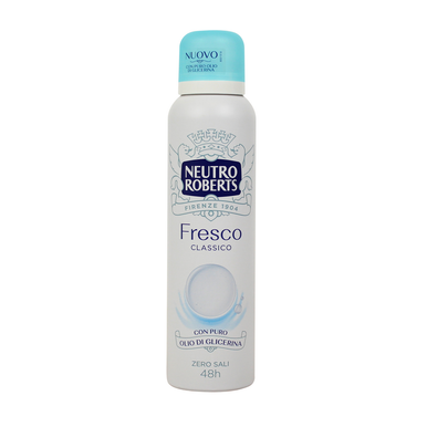 Neutro Roberts Fresco Classico 150ml – Deodorante Spray con Puro Olio di Glicerina – 0% Sali di Alluminio – Protezione 48 Ore Senza Residui