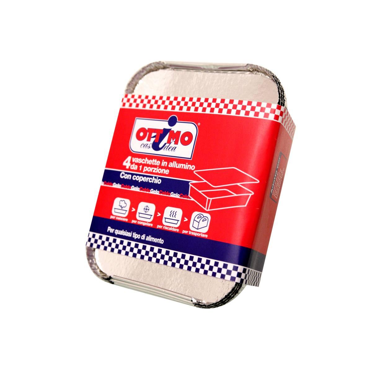 Ottimo | Vaschette in Alluminio con Coperchio | Varie Misure e Porzioni | Sistema di Chiusura Manuale | Ideali per Conservazione, Congelazione e Asporto | 100% Riciclabili