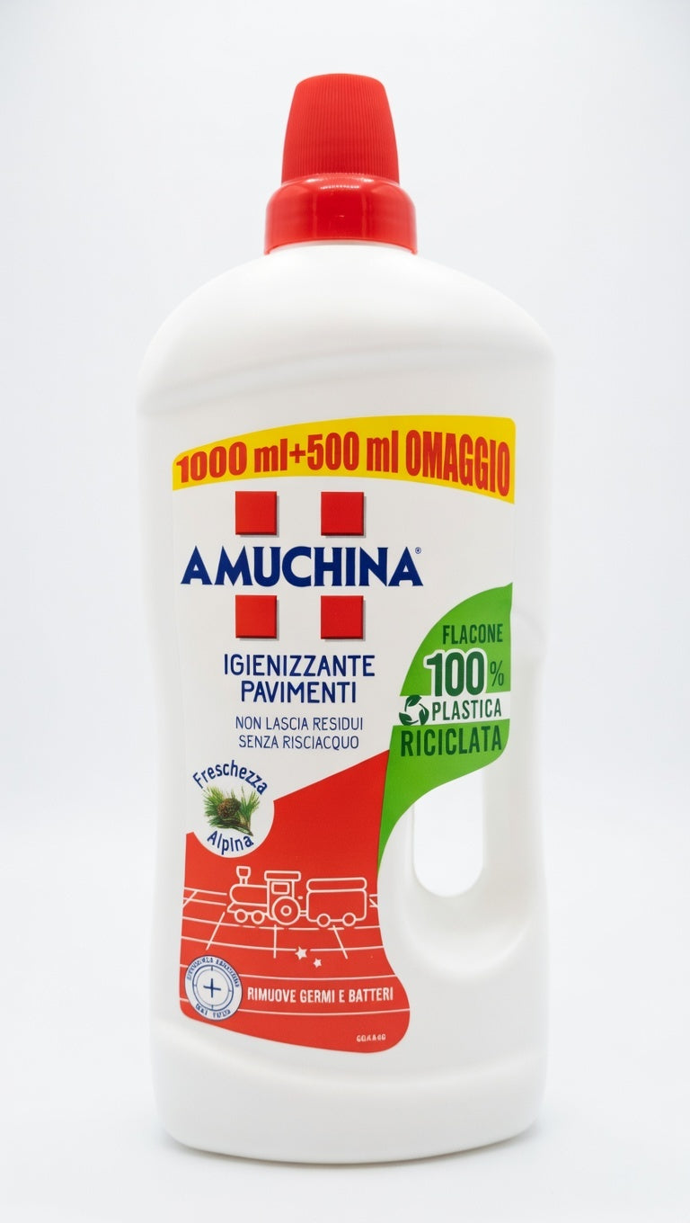Amuchina Igienizzante Pavimenti Freschezza Alpina | Formato Convenienza 1000 ml + 500 ml OMAGGIO | Azione Sgrassante e Igienizzante Senza Risciacquo
