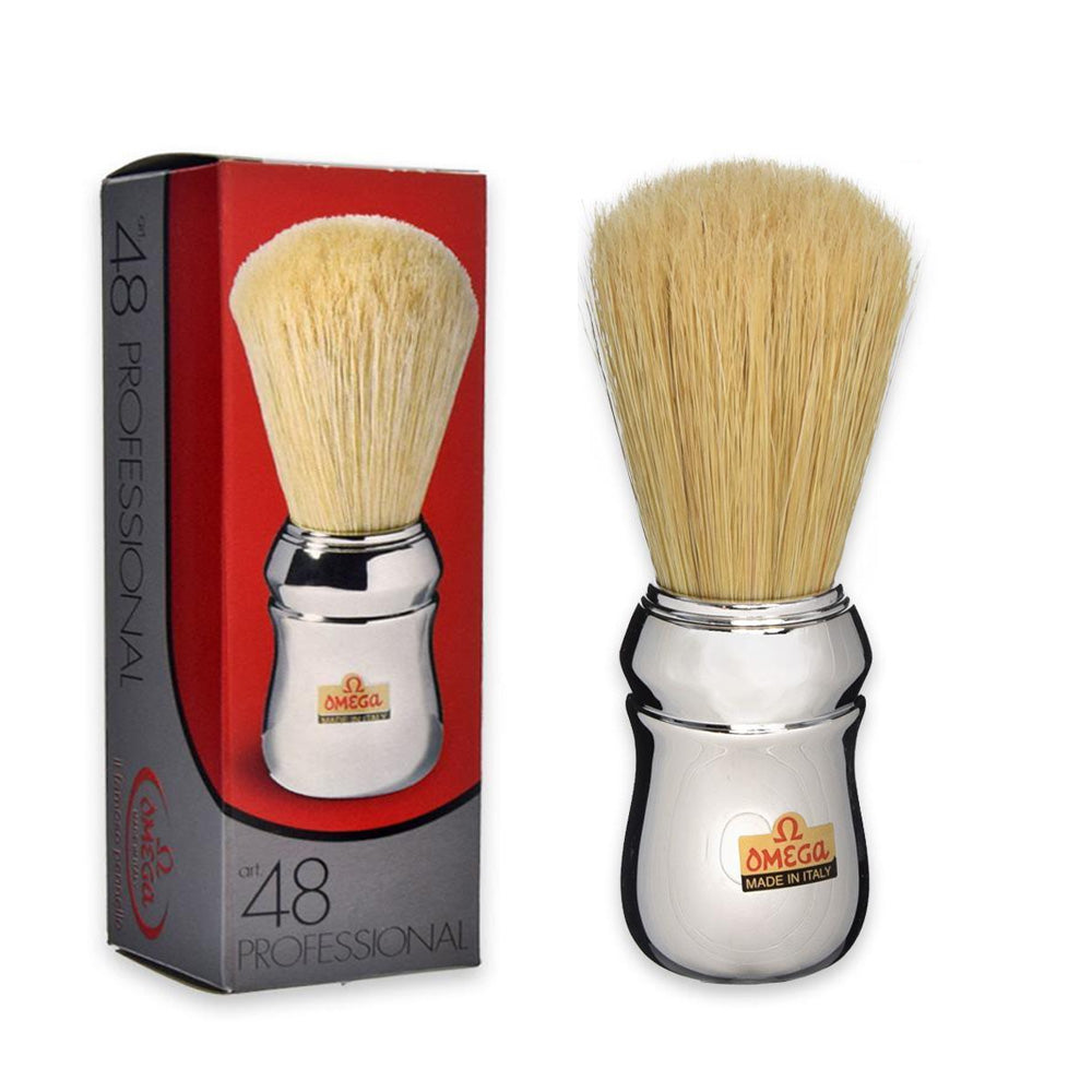 Omega Pennello da Barba Professionale n. 48 – Setola Speciale per Barbiere – Manico Cromato – Marchio Storico – Made in Italy