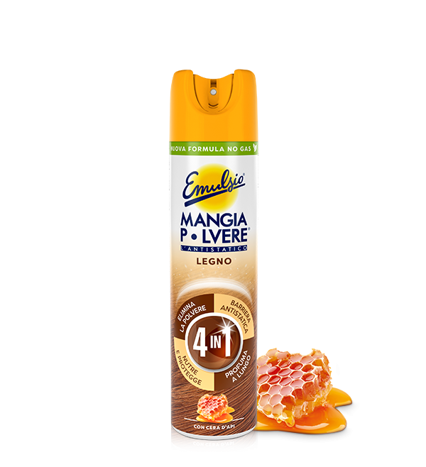 Emulsio MangiaPolvere Legno Cera d’Api 300ml | Spray Antistatico Nutriente No Gas | Protezione 4in1 e Brillantezza Mobili