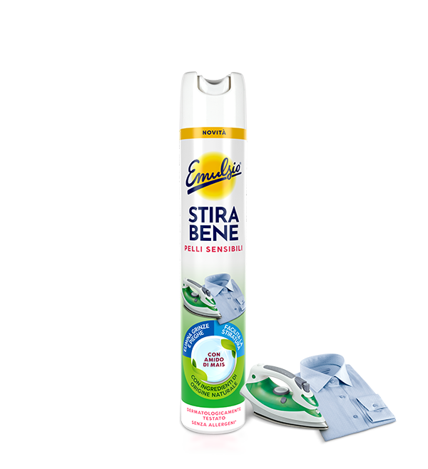 Emulsio Stira Bene Spray 480ml con Amido di Mais | Appretto Naturale Elimina Pieghe | Stiratura Facile e Protezione Fibre