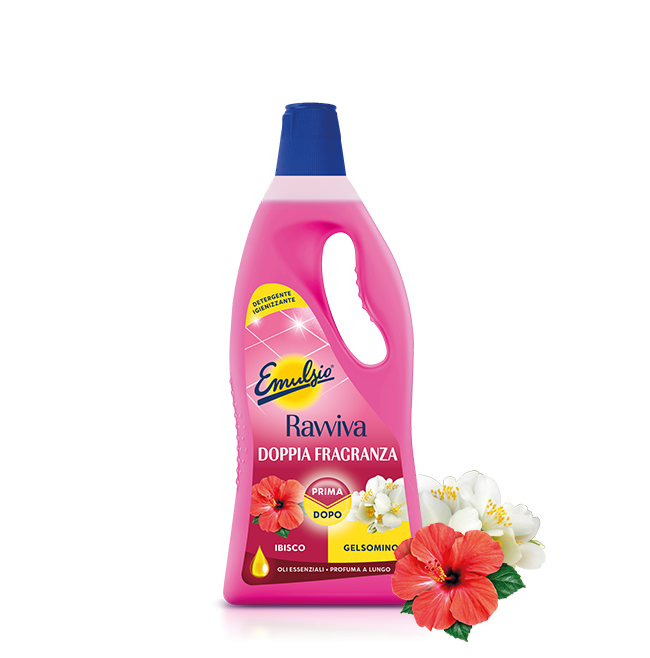 Emulsio Ravviva Ibisco e Gelsomino 750ml | Detergente Pavimenti Igienizzante | Tecnologia Doppia Fragranza 24h+ | Senza Risciacquo