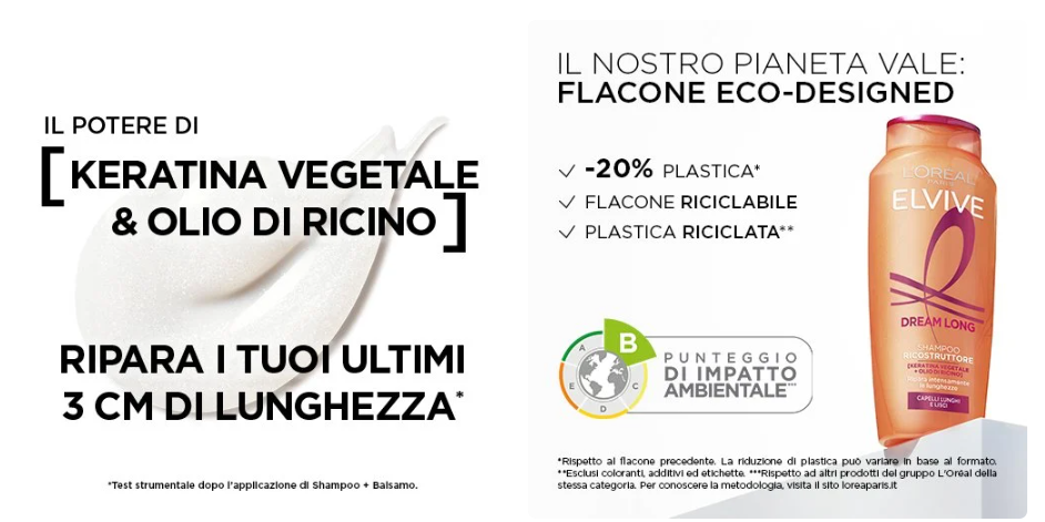 L'Oréal Elvive Shampoo Dream Long Ricostruttore – Formato Maxi 700ml – Con Cheratina Vegetale e Olio di Ricino – Per Capelli Lunghi e Danneggiati