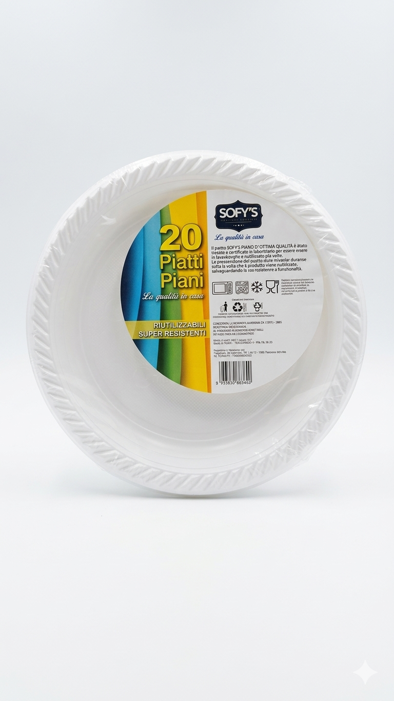 Sofy's Premium Quality Piatti Piani Riutilizzabili 20 Pezzi – Super Resistenti, Lavabili in Lavastoviglie e Idonei al Microonde
