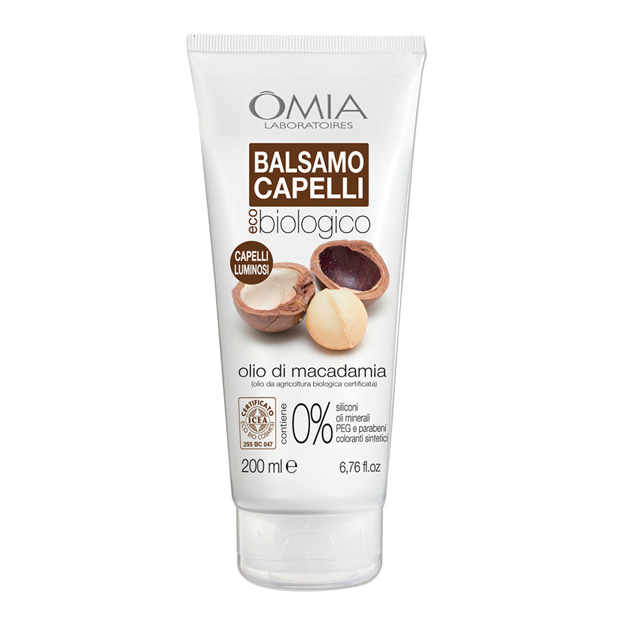 Omia Balsamo Capelli Eco Biologico Olio di Macadamia 200ml | Azione Illuminante e Ristrutturante | Per Capelli Stressati, Spenti e Cuoio Capelluto Delicato | Certificato ICEA