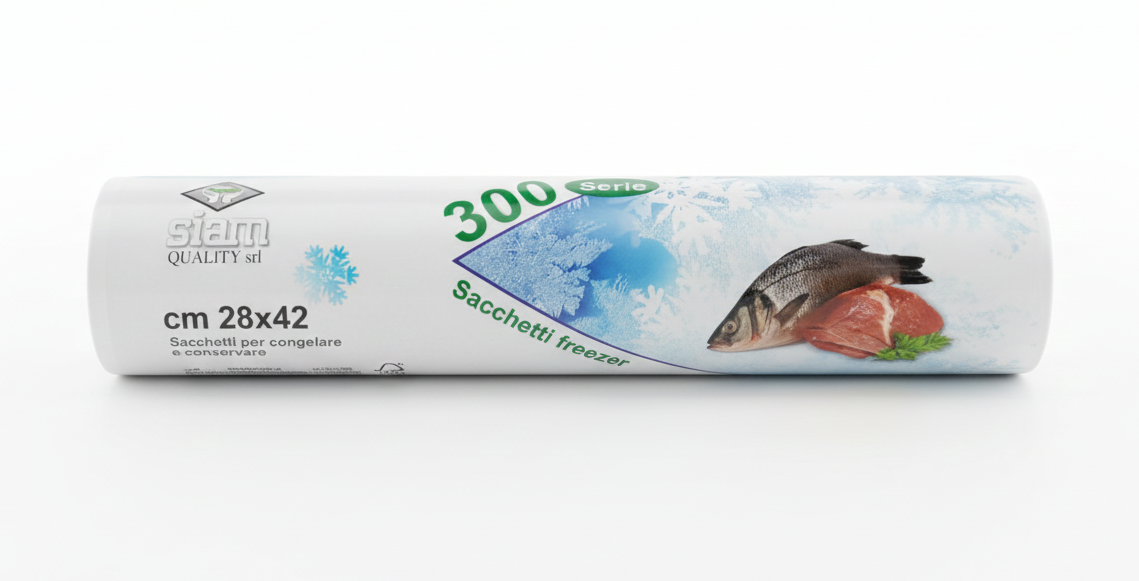 SIAM Sacchetti Freezer Formato Grande 28x42 cm | 20 Sacchetti Ultra Resistenti | Saldature Rinforzate con Laccetti e Area Scrittura