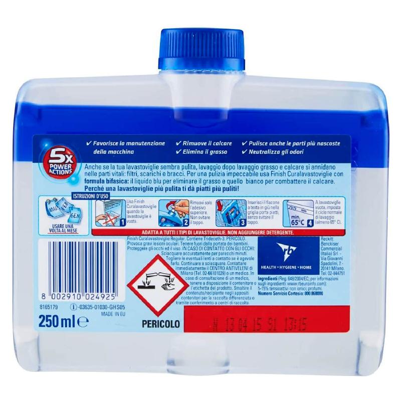 Finish Cura Lavastoviglie Liquido 250ml – 5x Azioni Potenti, Rimuove Calcare e Grasso, Uso Mensile