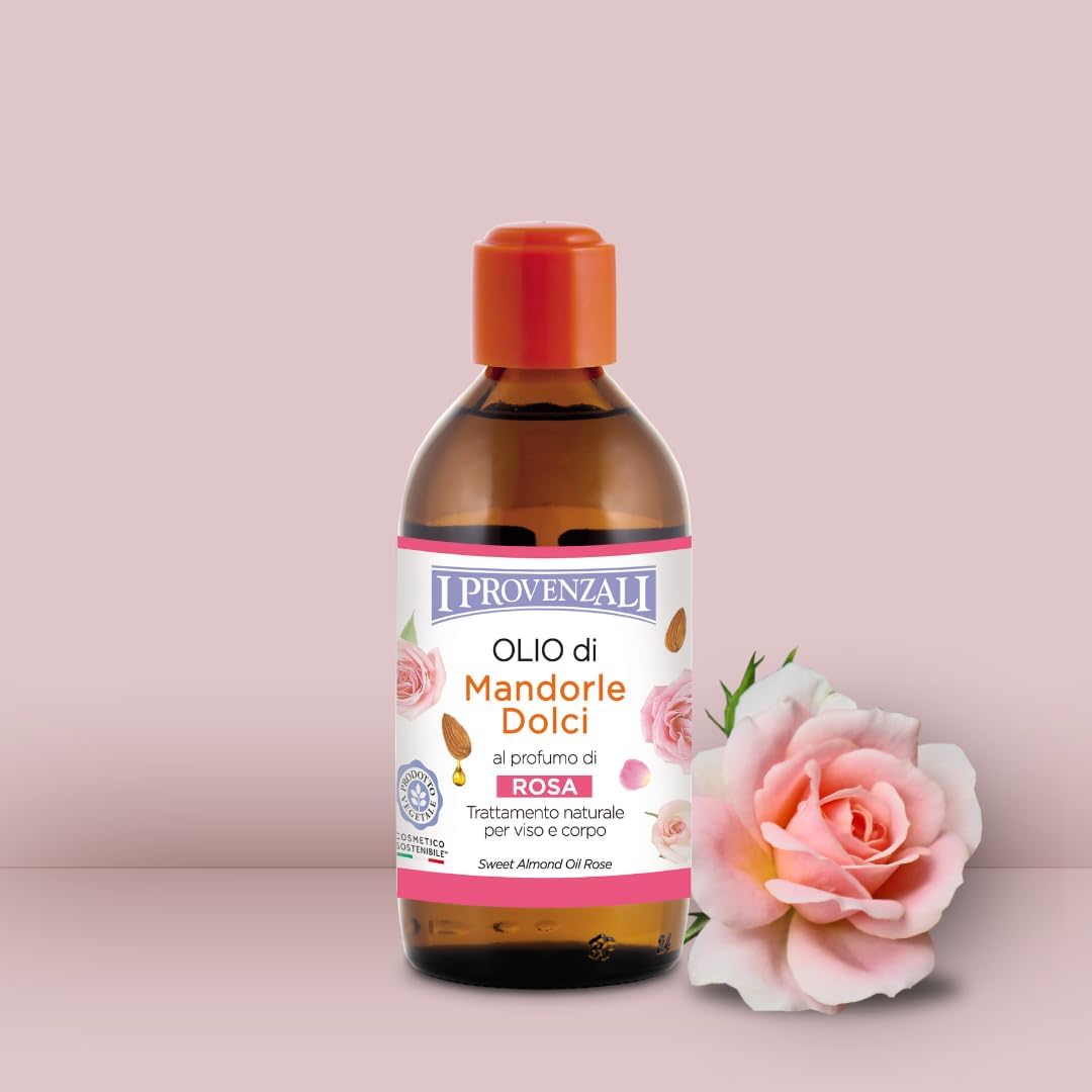 I Provenzali Olio di Mandorle Dolci Profumo di Rosa 200ml – Trattamento Naturale Elasticizzante Viso e Corpo – Anti-Smagliature