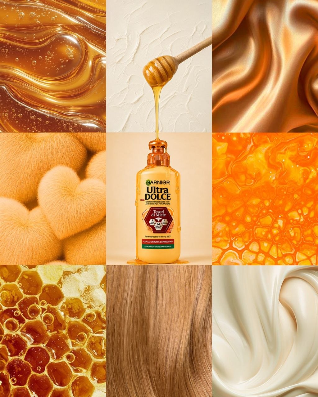 Garnier Ultra Dolce Crema Modellante 2 in 1 Tesori di Miele (200ml) – Anti-Crespo e Riparazione con Mieli di Manuka, Acacia e Lavanda – Termoprotettore 230°C