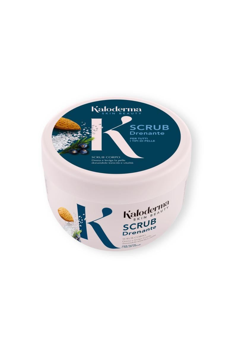 Kaloderma Scrub Corpo Drenante 500g | Esfoliante con Sale Marino, Olio di Mandorle e Burro di Karité | Azione Tonificante e Levigante