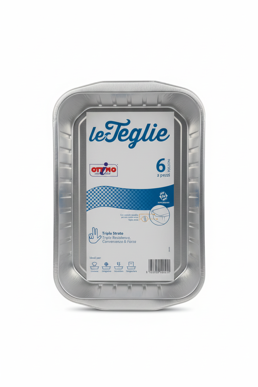 Teglie in Alluminio OTTMO/Le Teglie | Triplo Strato: Massima Resistenza & Forza | Monouso, Riciclabili | Varie Misure: 6, 8 e 10 Porzioni