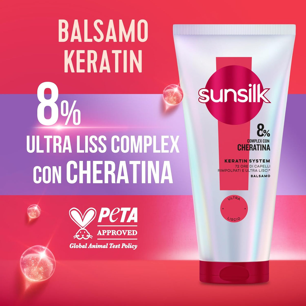 Sunsilk Balsamo Keratin System 180ml | Effetto Ultra Liscio e Rimpolpato 72h | Formula con 8% Complex Cheratina