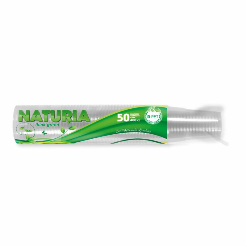 Bicchieri Naturia Cristal R-PET 400cc (50 pz) | Biodegradabili e Compostabili | Bioplastica Riciclata Aristea | Ideali per Birra e Cocktail