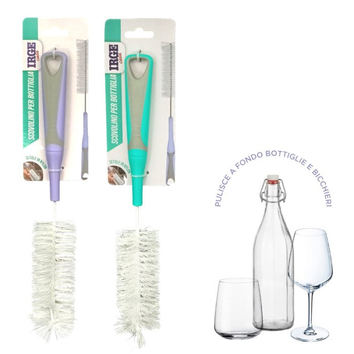 IRGE Scovolino Lavabottiglie e Bicchieri – Setole in Nylon Antigraffio – Pulizia Profonda per Borracce, Caraffe e Vasi – Con Gancio Integrato