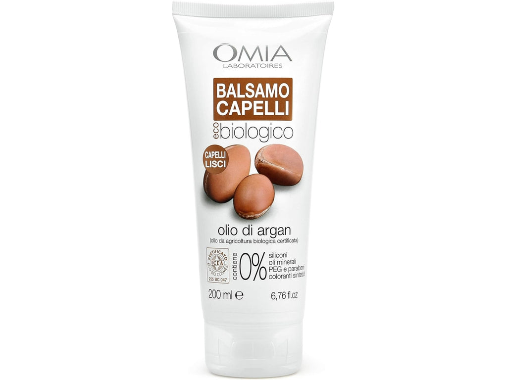 Omia Balsamo Capelli Eco Biologico Olio di Argan 200ml | Azione Lisciante e Nutriente | Per Capelli Secchi, Crespi e Cuoio Capelluto Delicato | Certificato ICEA