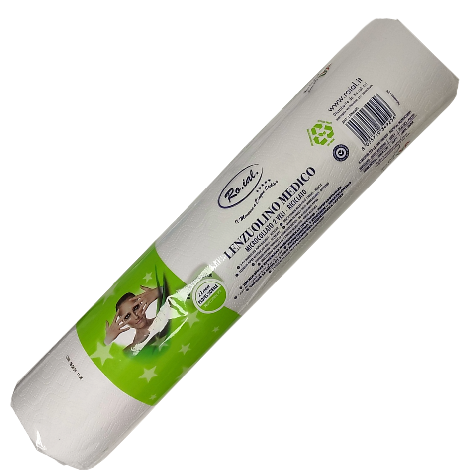 Roial Rotolo Lettino Monouso 60cm | Linea Eco-Sostenibile "Live Green" | 2 Veli Microcollati in Cellulosa Riciclata | Per Estetica e SPA