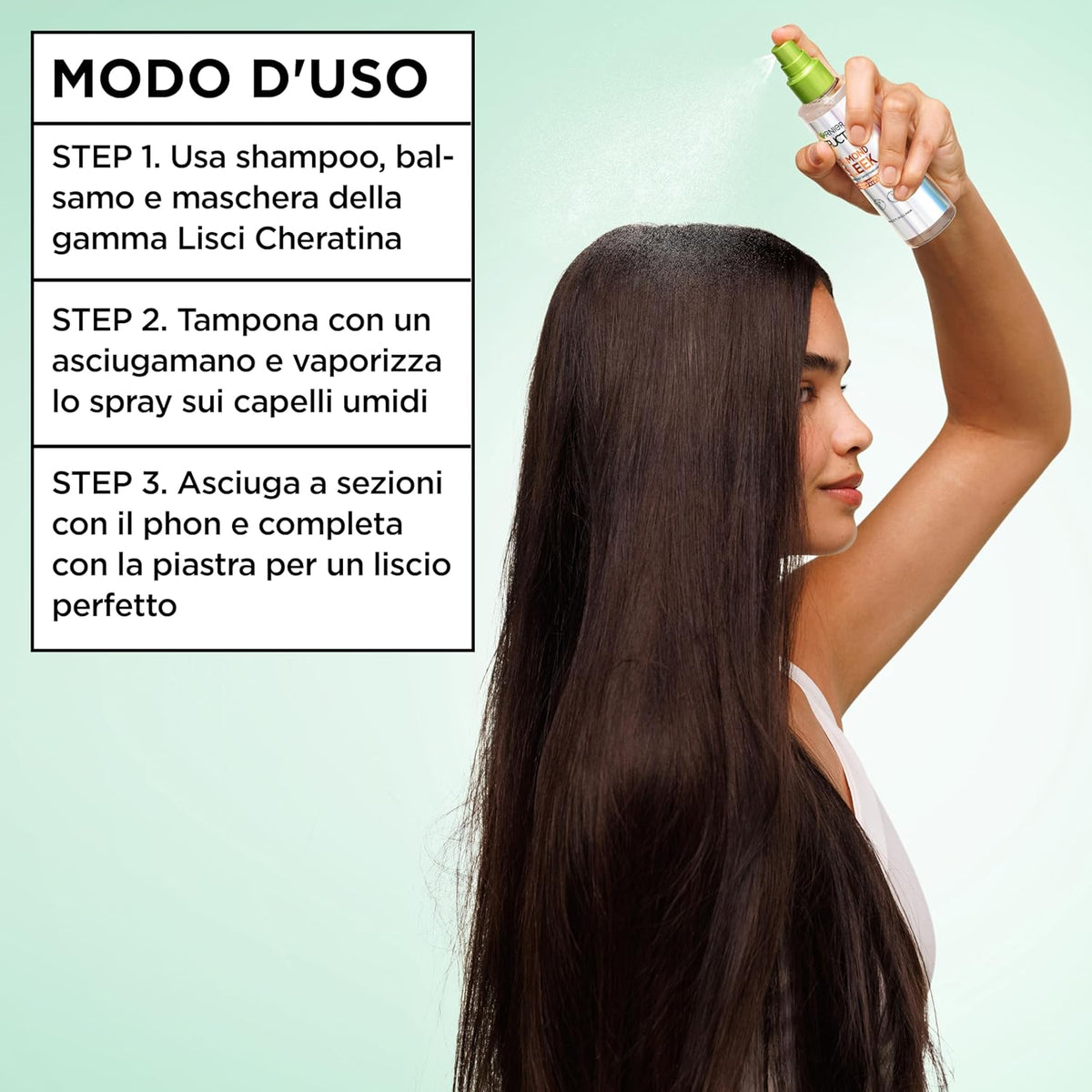 Garnier Fructis Lisci Cheratina Spray Lisci Diamante (150ml) – Termoprotettore 230°C con Cheratina Vegetale e Olio d'Argan – 100H Extra Lucentezza