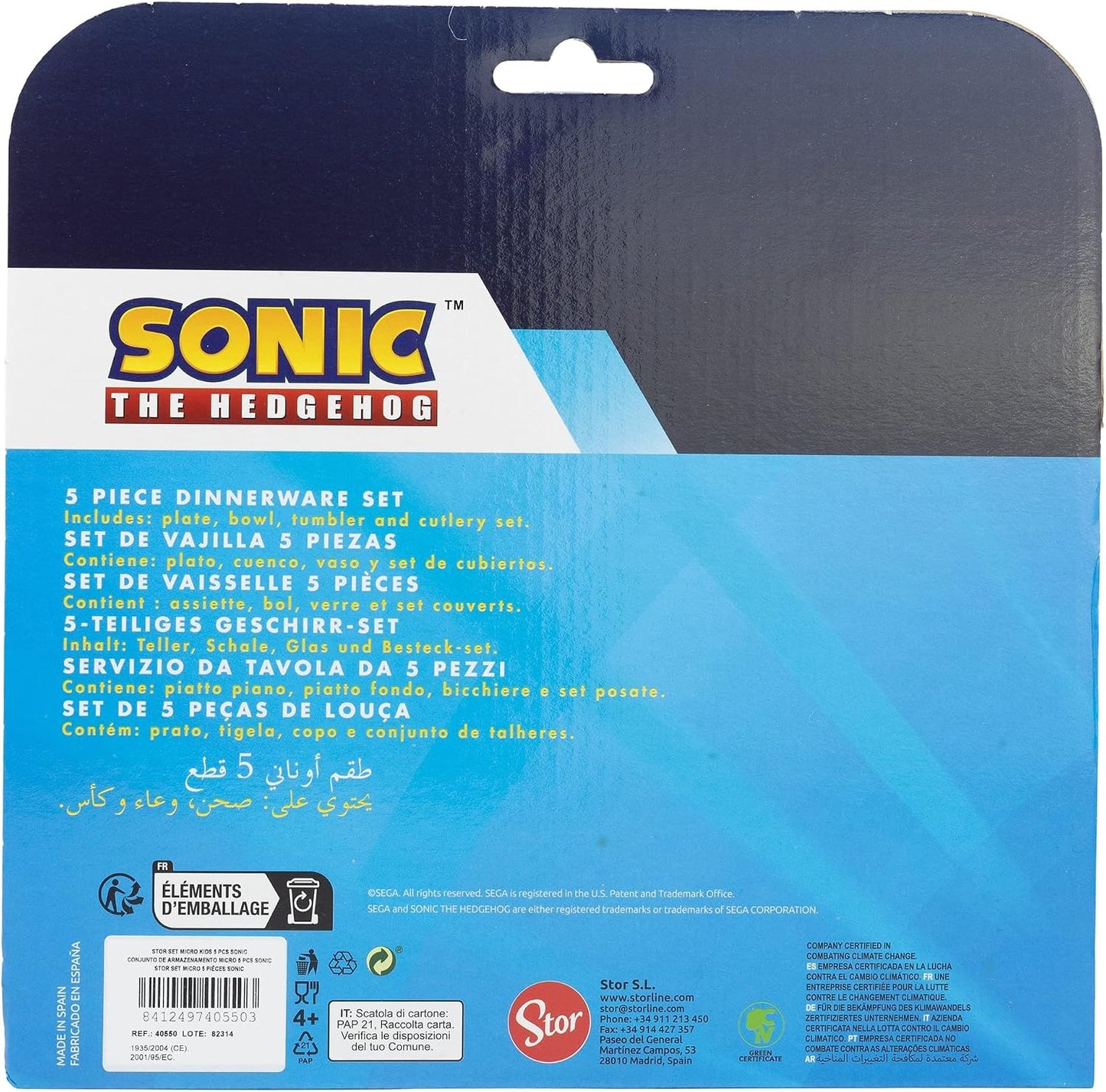 Stor Sonic The Hedgehog Set Stoviglie Bambini 5 Pezzi Plastica Senza BPA – Set Pappa Microonde 600W con Piatto Ciotola Bicchiere e Posate