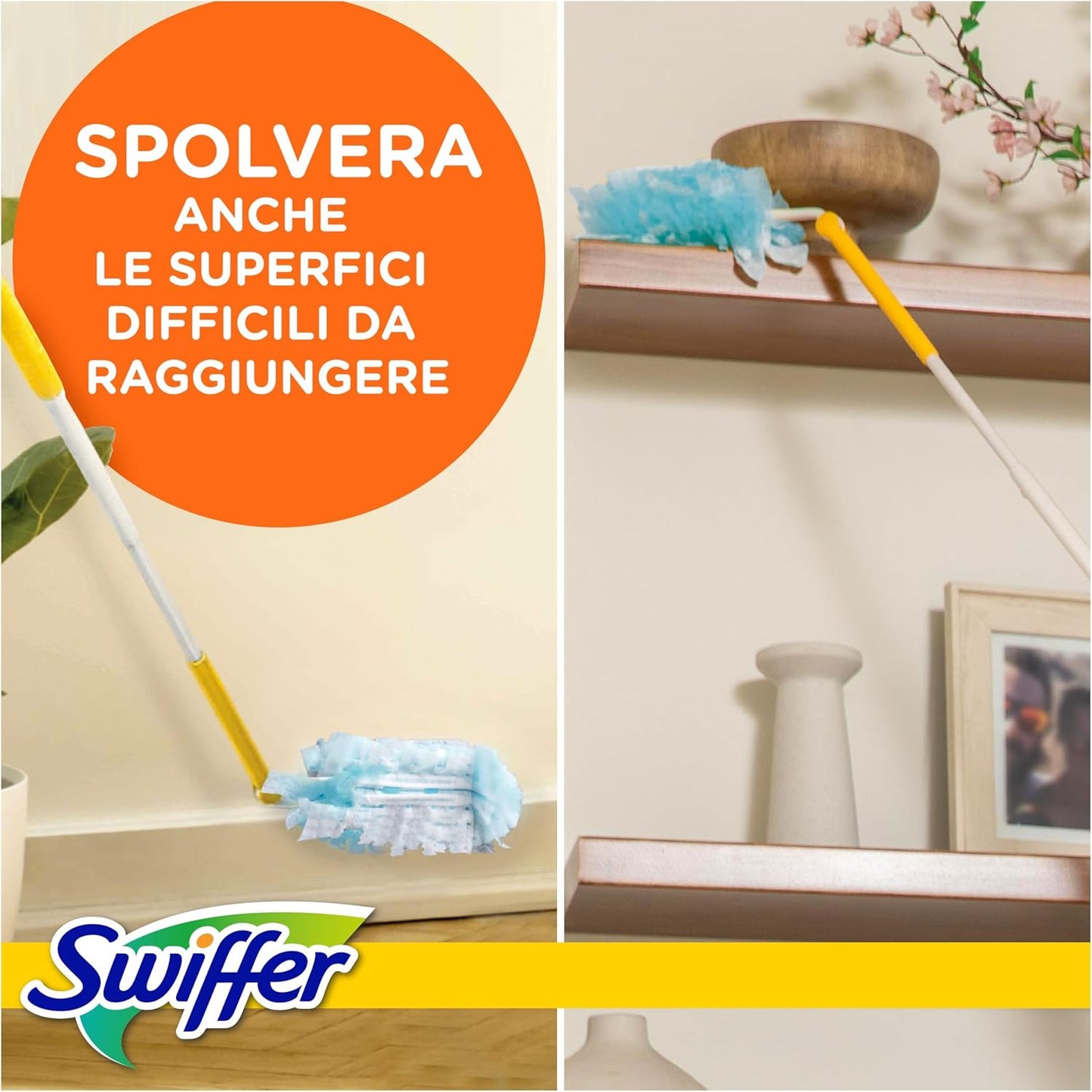 SWIFFER Duster XXL Kit Manico Estensibile 90 cm + 2 Piumini – Sistema Catturapolvere Telescopico Snodabile