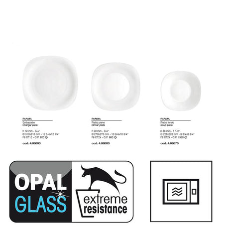 Bormioli Rocco Set Piatti Tavola Parma (18 Pz) – Vetro Opale Quadrato Super Resistente