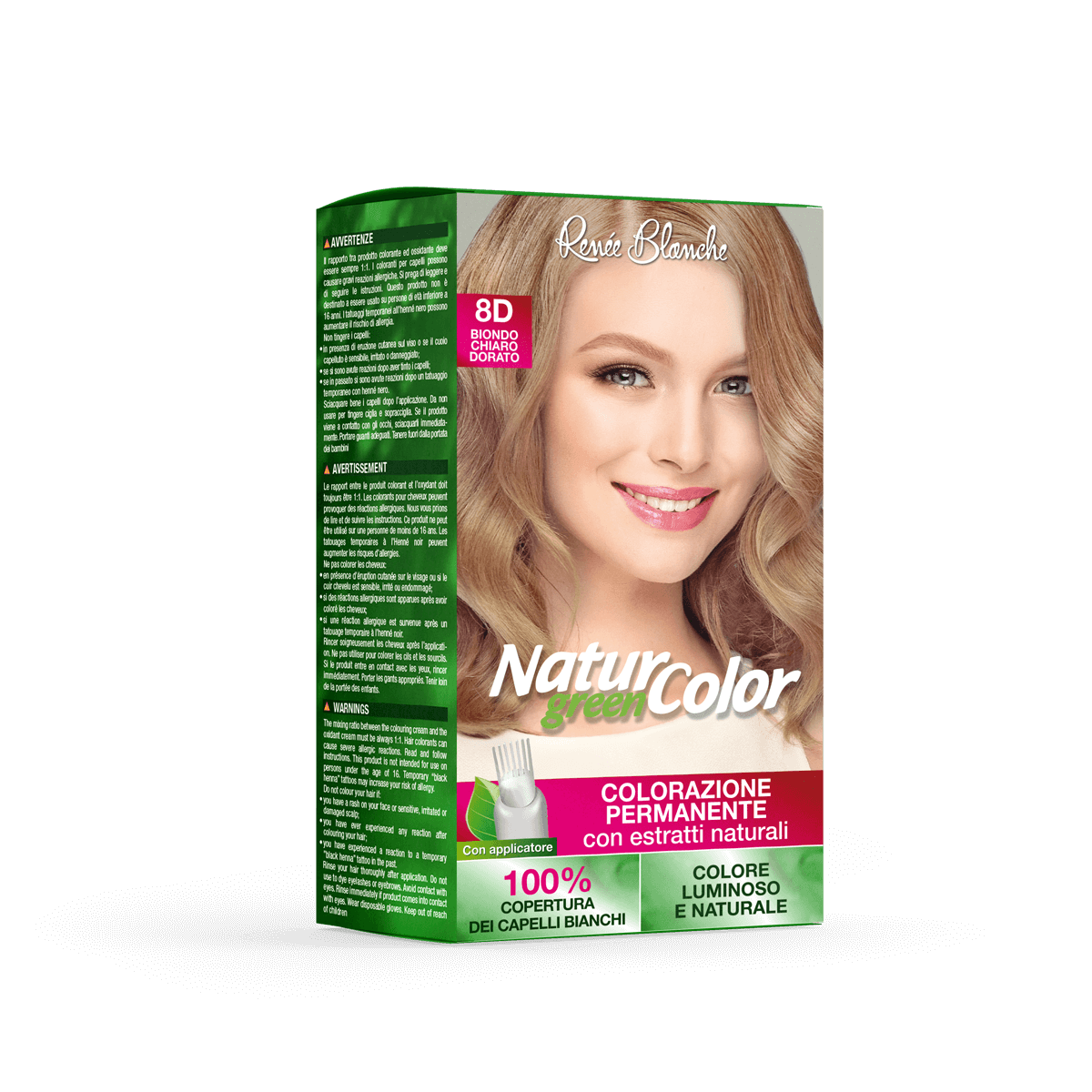 Renee Blanche Natur Green Color Tinta Capelli Permanente Copertura 100% Capelli Bianchi con Bambù e Moringa