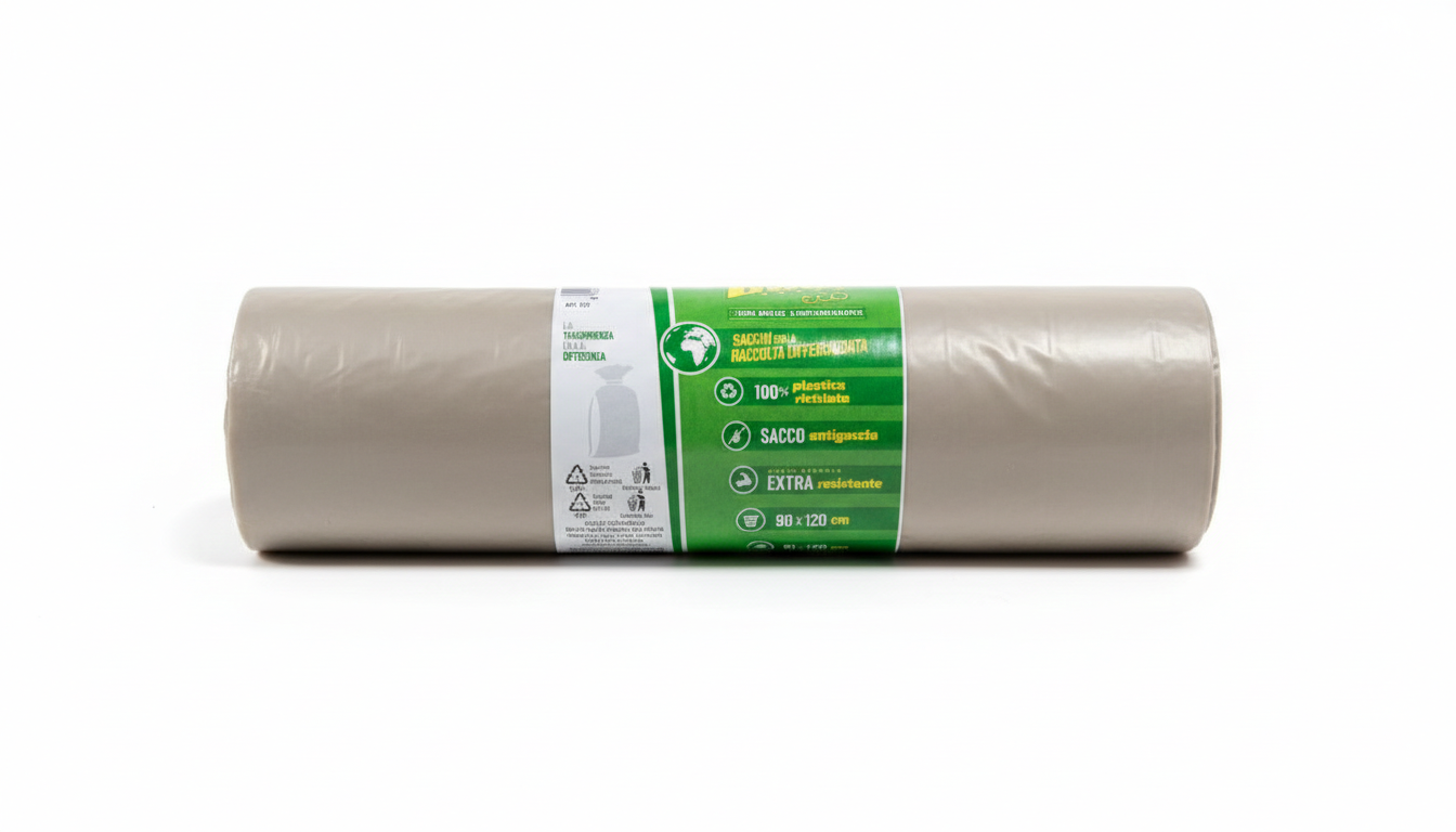 TheBest Eco Sacchi Maxi Raccolta Differenziata 90x120 cm, sacchi grandi per rifiuti in LDPE 100% riciclato, resistenti e capienti, ideali per la raccolta differenziata domestica e professionale.