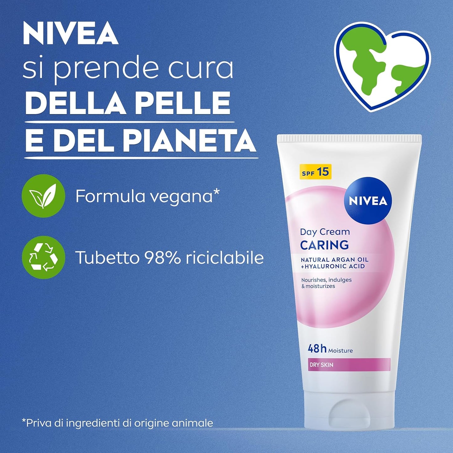 Nivea Crema Viso Giorno Nutriente SPF 15 50 ml – Per Pelle Secca con Olio di Argan e Acido Ialuronico