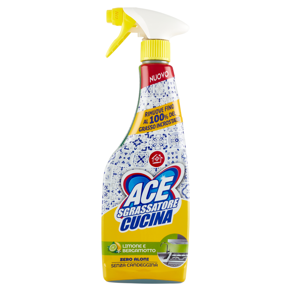 ACE Sgrassatore Cucina Professionale | 600ml | 100% Senza Candeggina | Potere Sgrassante su Incrostazioni e Grasso Ostinato | Fragranza Limone & Bergamotto