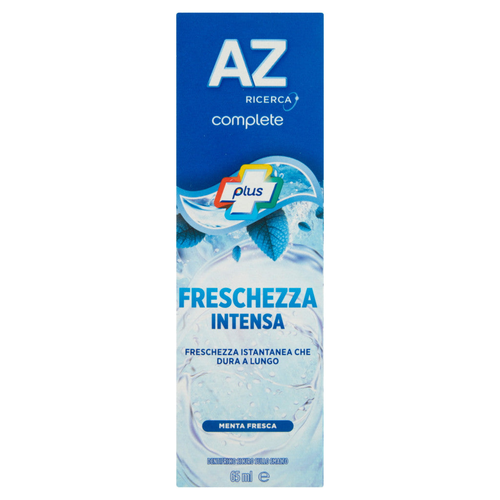AZ Complete+ Dentifricio Freschezza Intensa Fluoro Attivo 65ml – Triplo Beneficio Anticarie, Sbiancante Delicato e Alito Fresco
