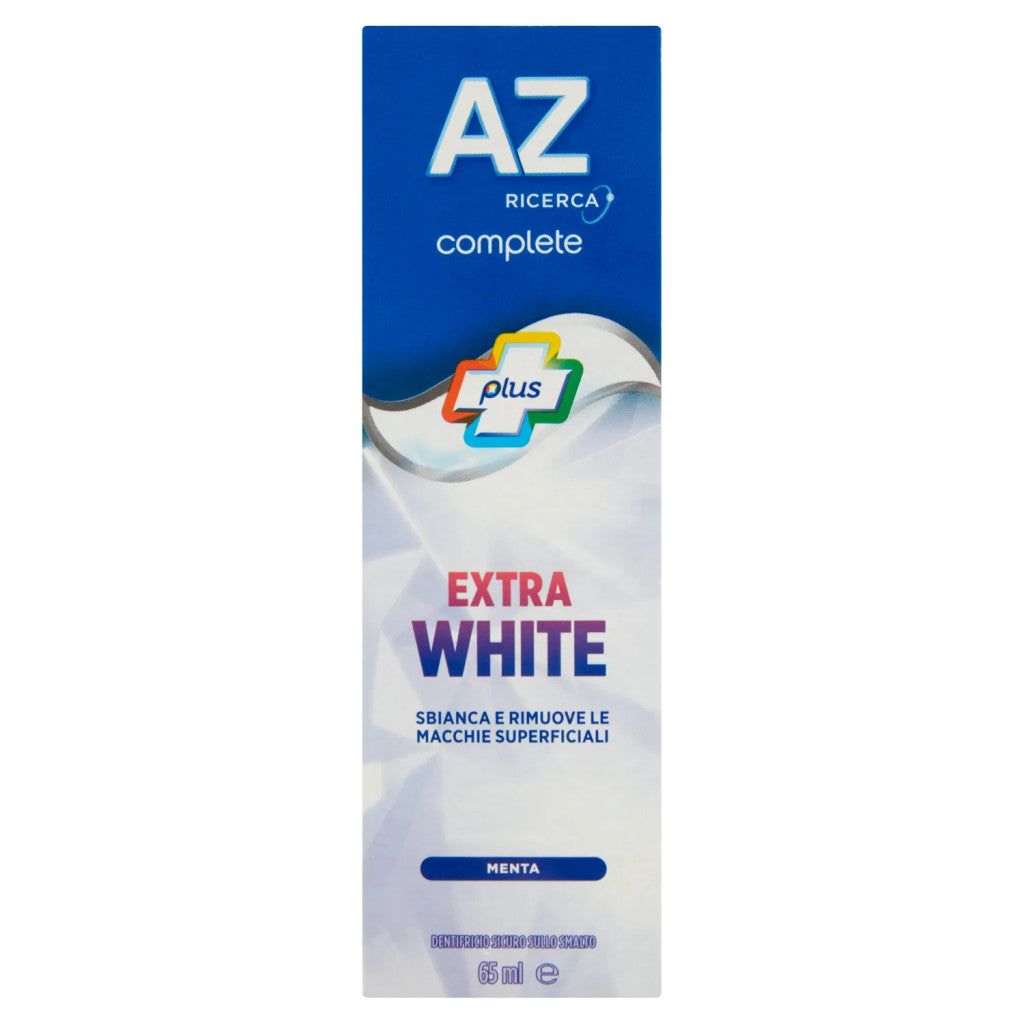 AZ Complete Plus Extra White Dentifricio Sbiancante Pasta al Fluoro – Protezione Totale Carie e Placca con Freschezza Menta Duratura 65ml