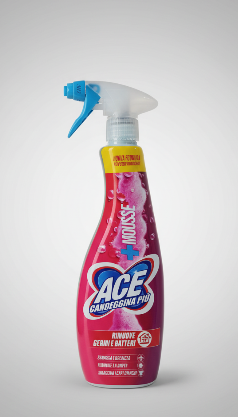 Ace Candeggina Più Mousse Rosa 700ml – Igienizzante, Sgrassante e Anti-Muffa Senza Schizzi