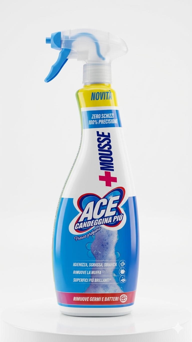ACE Candeggina Più Mousse Fresco Profumo | Igienizzante, Sgrassante e Sbiancante | Azione Antimuffa e Rimozione Batteri