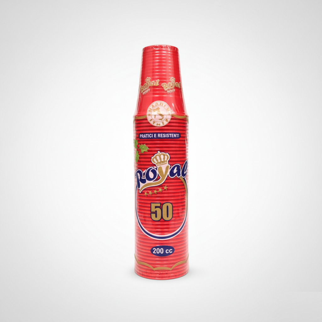 Bicchieri di Plastica Rossi Major Royal 200cc | Confezione da 50 Pezzi | Bicchieri Colorati Resistenti per Feste, Eventi e Uso Quotidiano