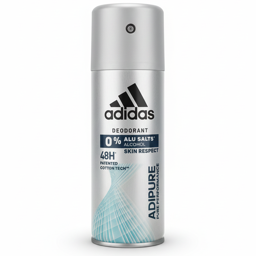 Adidas Adipure Deodorante Spray Uomo 150ml – 0% Sali d'Alluminio e 0% Alcol – Tecnologia Cotton Tech™ – Protezione 48h