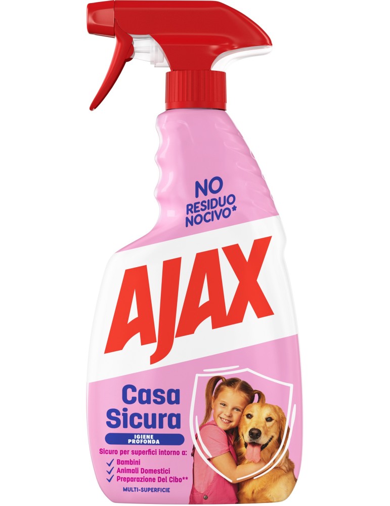 Ajax Casa Sicura Spray Multiuso 600ml – Detergente Igienizzante 99% Naturale Sicuro per Bambini e Animali
