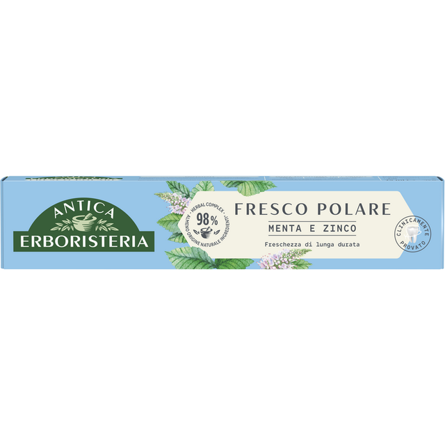 Antica Erboristeria Fresco Polare 75ml – Dentifricio con 98% Ingredienti Naturali – Menta e Zinco Antibatterico – Freschezza Intensa e Protezione Placca