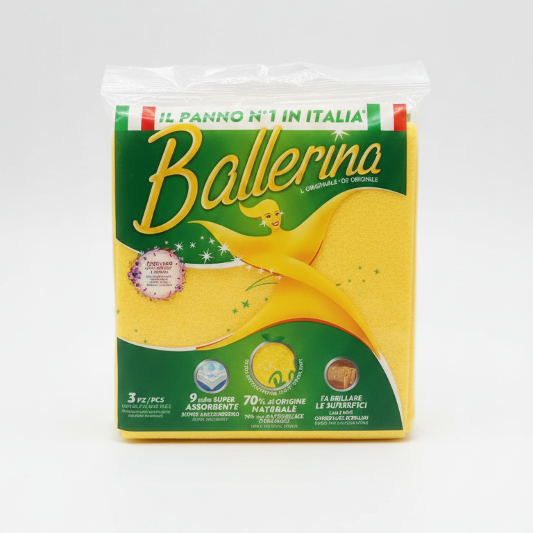 Ballerina Panno Multiuso L'Originale 3 Pezzi | Panno Giallo Extra Soft Numero 1 in Italia | Extra Assorbente +10% e Ultra Resistente | Microfibra di Alta Qualità | Originale Ballerina
