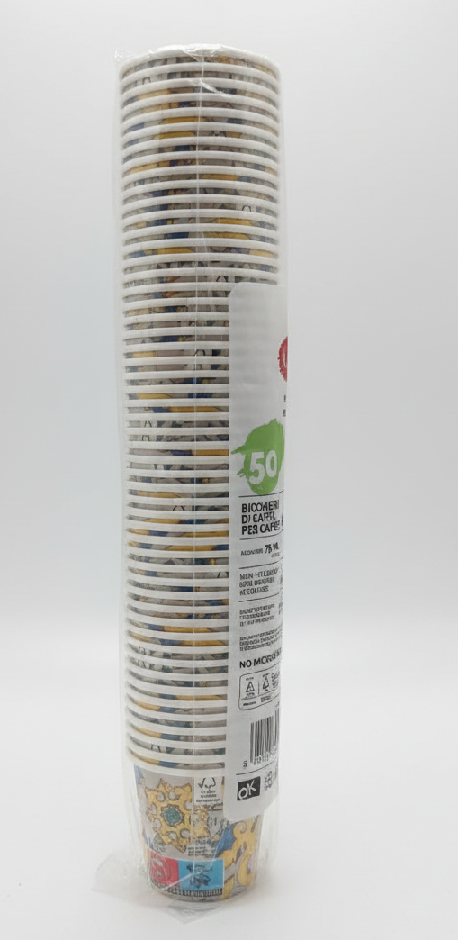 Dealo Bicchierini Caffè in Carta Fantasia Maiolica Gialla Art. 4805 – 50 Pezzi da 75ml – Monouso Resistente per Espresso e Bevande Calde