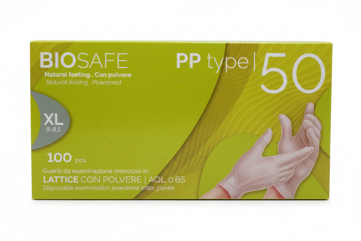 Gloverly Guanti Monouso in Lattice Biosafe Plus - Taglia L/XL 100 Pezzi, Non Sterili, Leggermente Talcati, Ambidestri