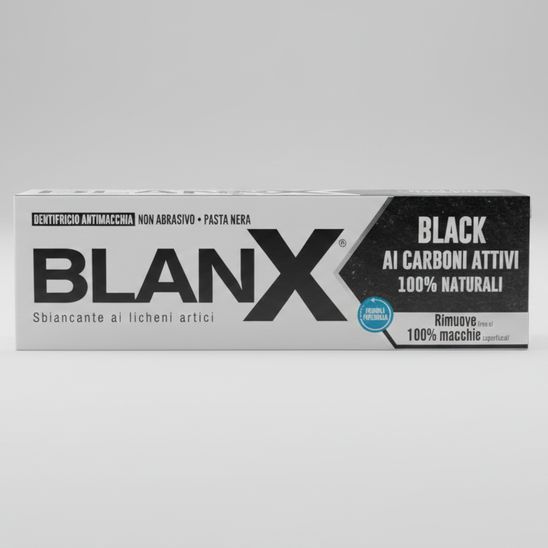 BlanX Black Carbone 75ml – Dentifricio Nero Sbiancante Non Abrasivo – Con Carboni Attivi 100% Naturali – Rimuove fino al 100% delle Macchie