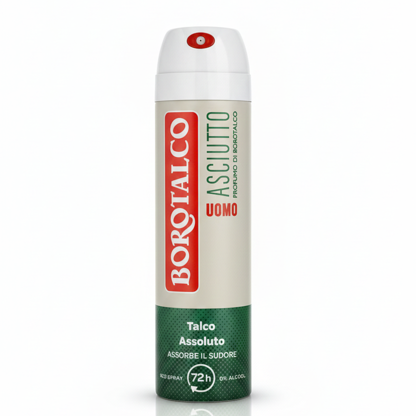 Borotalco Uomo Asciutto Deodorante Spray Talco Assoluto 150ml – Protezione 72H Anti-Sudore Estrema