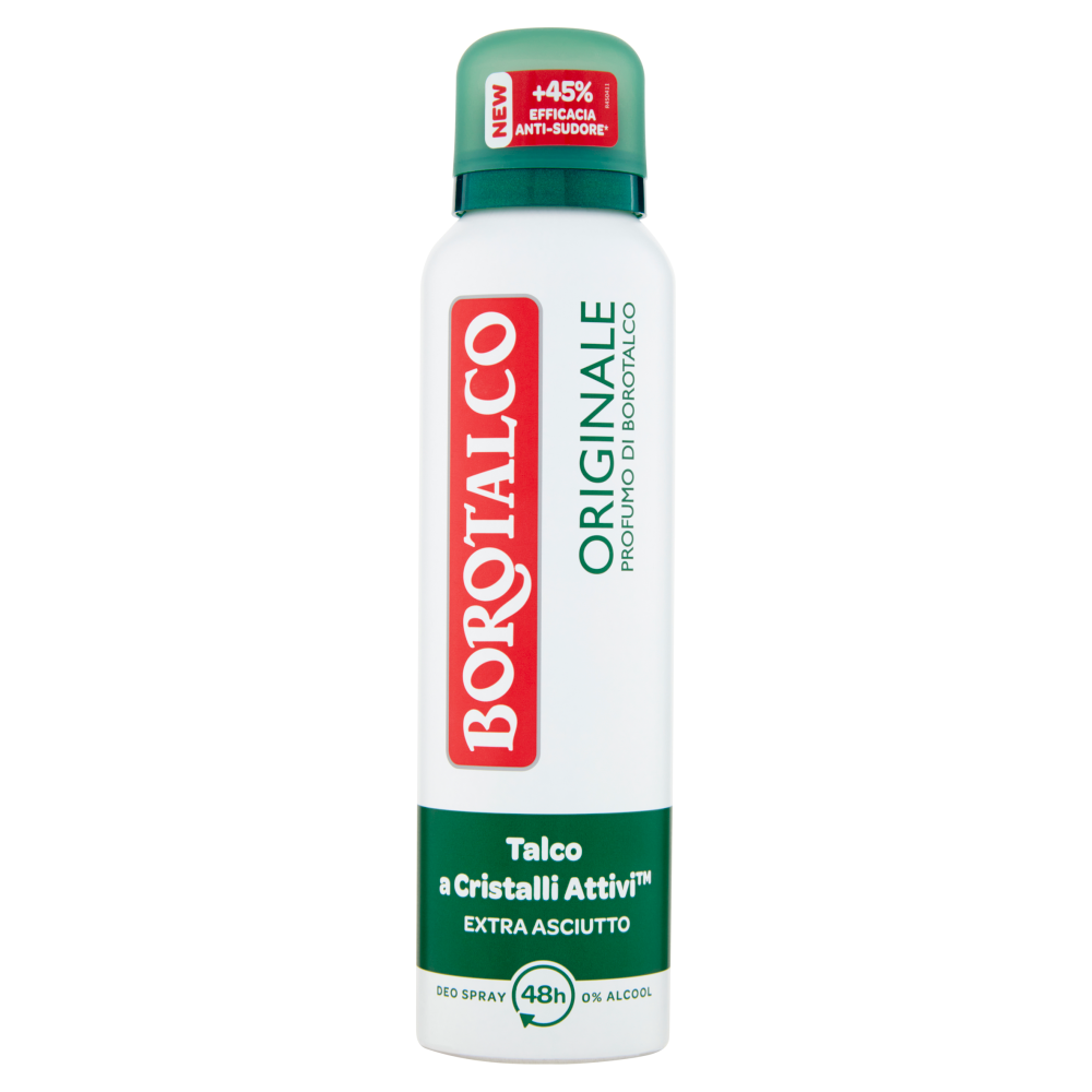 BOROTALCO Originale Deodorante Spray 150ml | Extra Asciutto 48H | Talco a Cristalli Attivi™ e Vegetale | 0% Alcool
