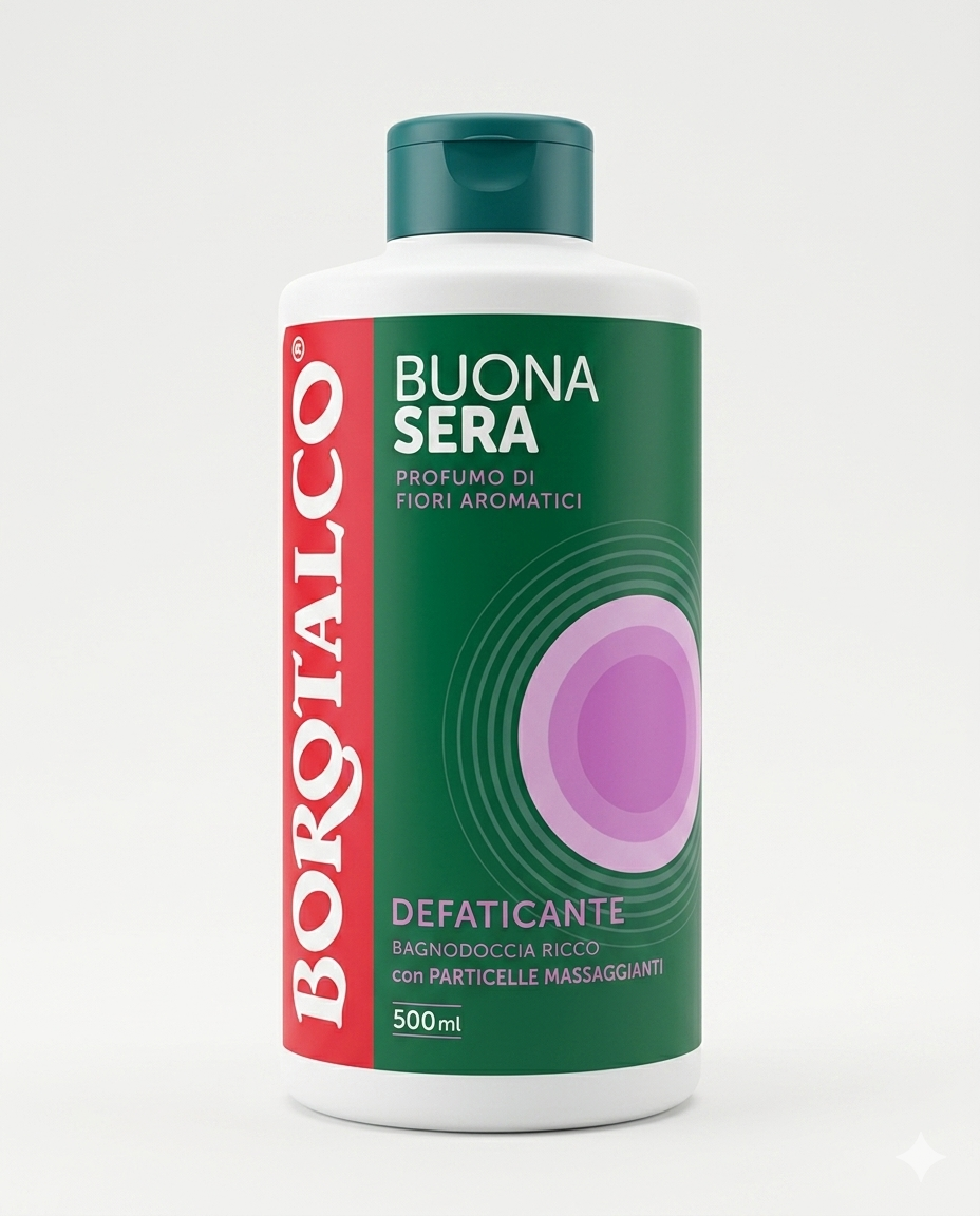 Borotalco bagnodoccia Buonasera fiori defaticante 500ml con particelle massaggianti corpo rilassante