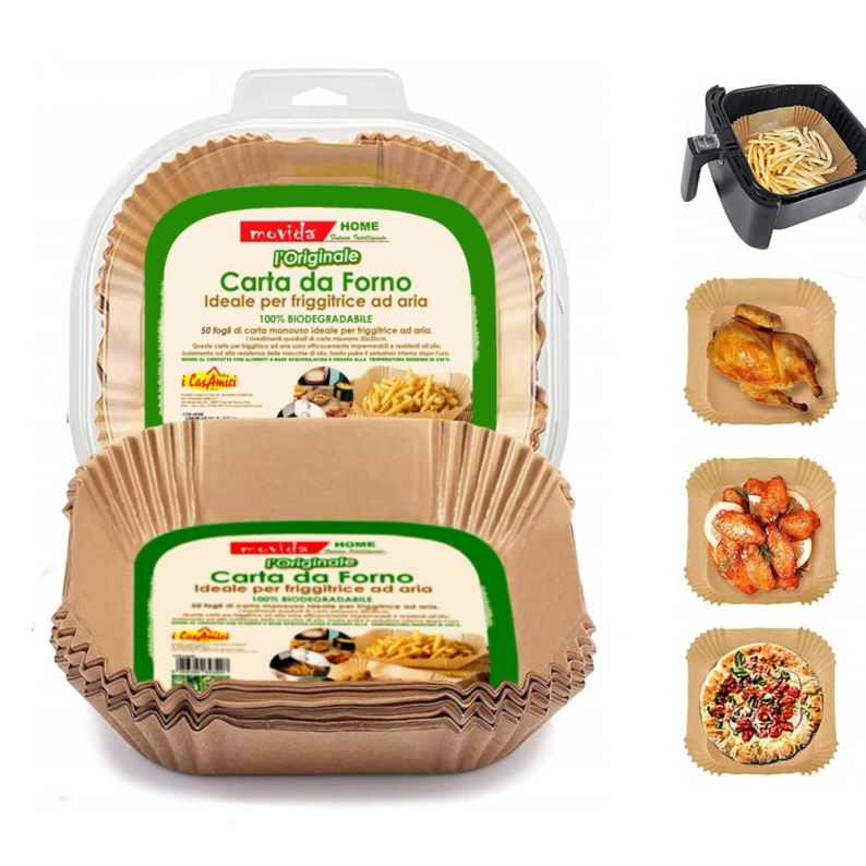 Movida Home Carta da Forno a Cestello per Friggitrice ad Aria XL | 20x20 cm | 50 Fogli Quadrati PFAS Free