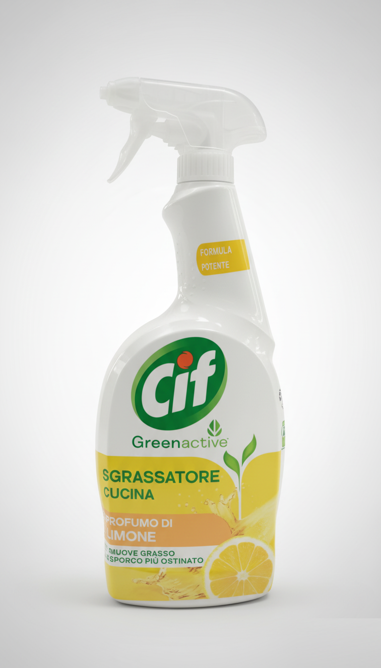 CIF Green Active Sgrassatore Cucina Spray 650ml | Rimuove Grasso Ostinato con Olio Essenziale di Limone | Formula Naturale per Piani Induzione e Fornelli | Flacone Eco-Sostenibile