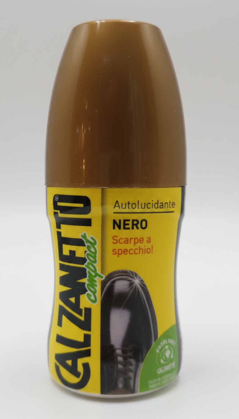 Calzonetto Compact 60 ml | Spugna Autolucidante per Scarpe in Pelle Nera | Ravviva Colore e Lucentezza Istantanea | Formato Tascabile per Casa, Ufficio e Viaggio