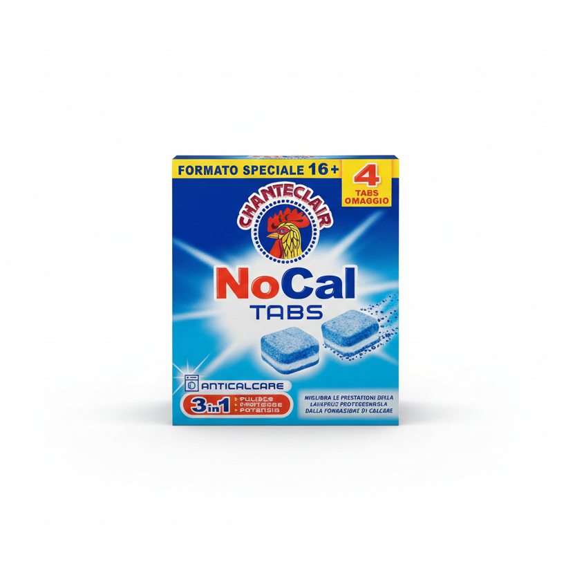 Chanteclair NoCal Tabs Anticalcare Lavatrice | Confezione da 4 Pastiglie Monodose | Azione Doppia Protezione: Anti-Calcare e Anti-Sporco | Efficace a Tutte le Temperature