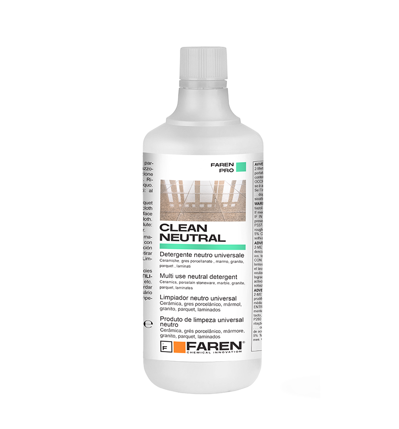FAREN PRO Clean Neutral Detergente Neutro Universale | Senza Risciacquo | Per Marmo, Grès, Legno e Laminato | Pulizia Ordinaria Professionale | 1lt